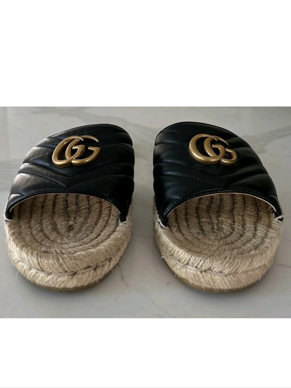 GUCCI Black Nappa Matelasse Gold GG Marmont Espadrille Slide Sandals 10 US = 41 - Picture 15 of 15
